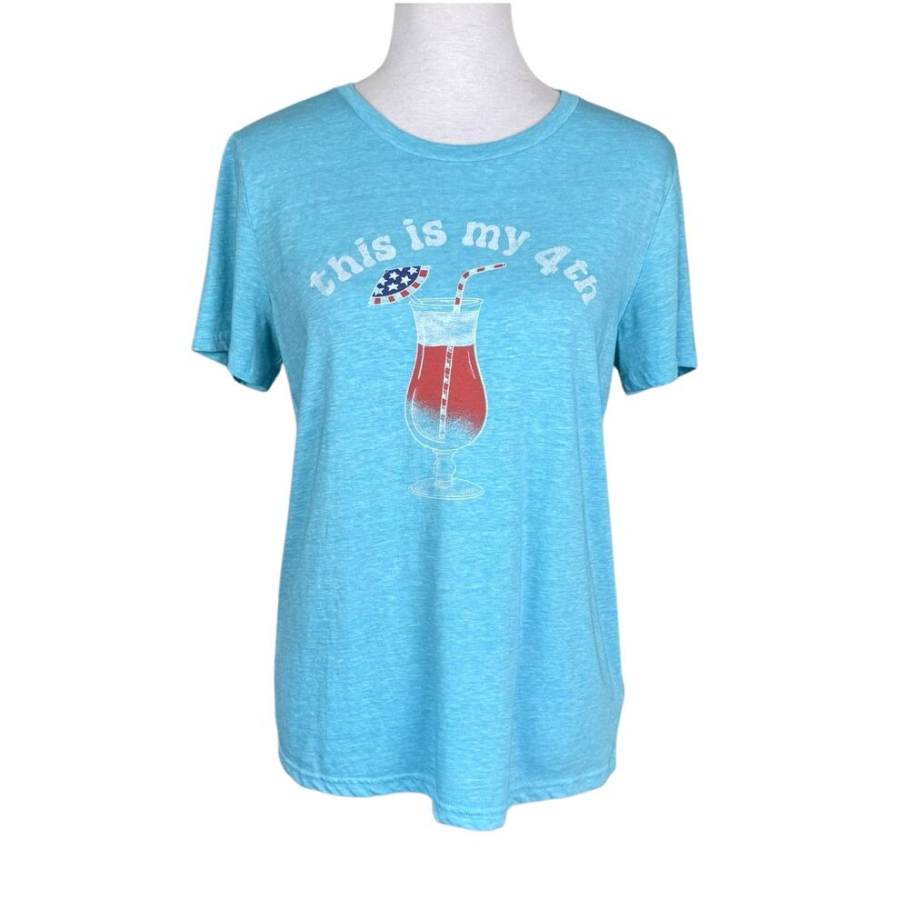 Lucky Brand This is My Fourth Sky Blue Soft Knit Short Sleeve Graphic July Tee
